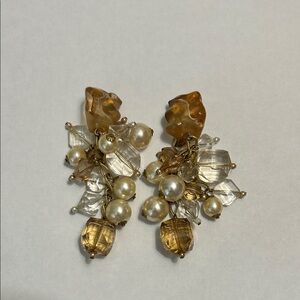 Elegant Topaz and Pearl Cluster Clip On Earrings